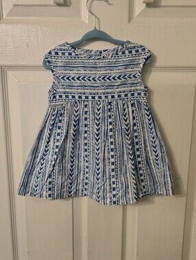 Sleeveless Blue & White Patterned Cotton Dress for Girls